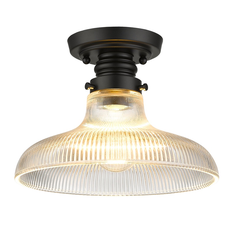 Clary Flush Mount – 10″ in Matte Black with Ribbed Optic Glass Shade