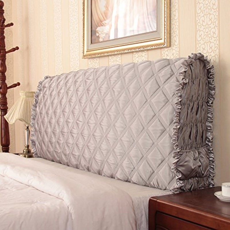 Cuscino Dello Schienale Del Letto Copri Testata In Seta Per Letto Singolo Doppio King Size Copri Testiera Lavabile,Grey-180*(8-30)*58cm