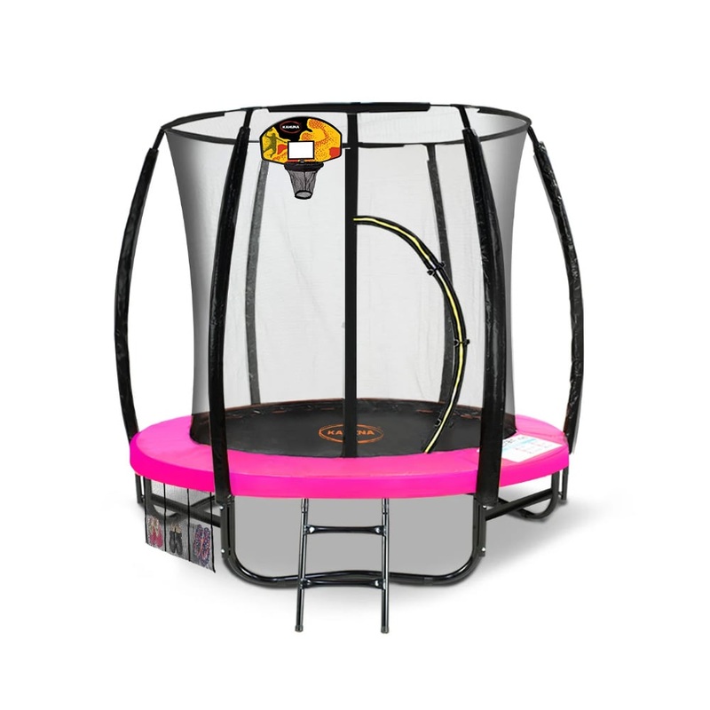 Kahuna Classic 6ft Outdoor Round Trampoline Safety Enclosure And Basketball Hoop Set – Pink