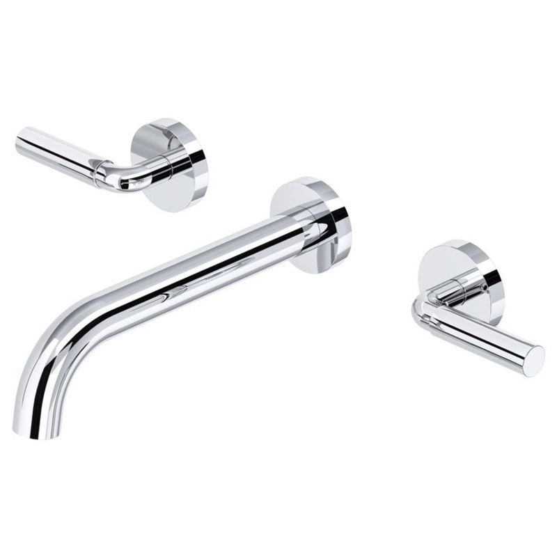Lavatory Faucet Riu Widespread 8 Inch Spread 3 Lever ADA Watersense Chrome 1.2 Gallons per Minute Wall Mount Less Drain 3 Hole