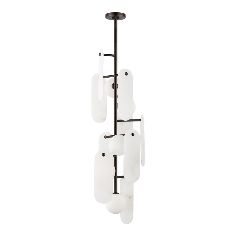 Megalith 5-Light Vertical LED Pendant Brushed Bronze White Alabaster