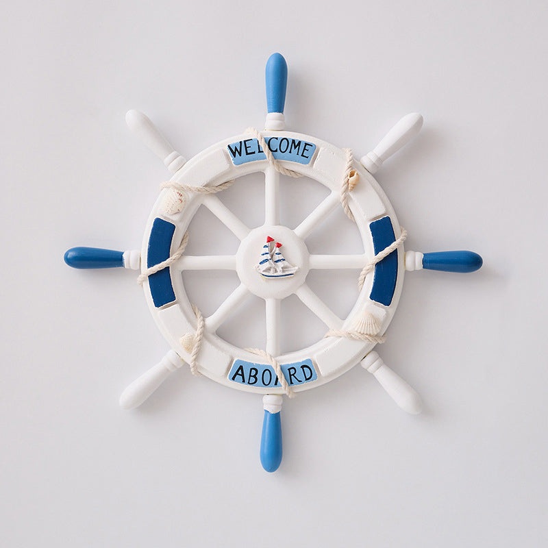 Nautical Wooden Rudder Wall Decor – 34cm Coastal Home Decor Accent (Blue and white rudder)