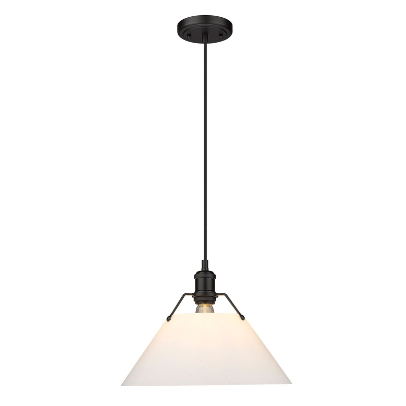 Orwell BLK Large Pendant in Matte Black with Opal Glass Shade