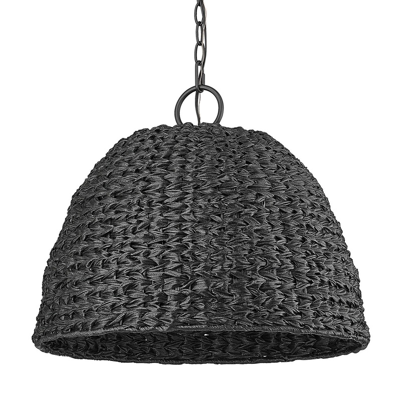 Three Light Outdoor Pendant from the Rue Collection in Natural Black Finish by Golden