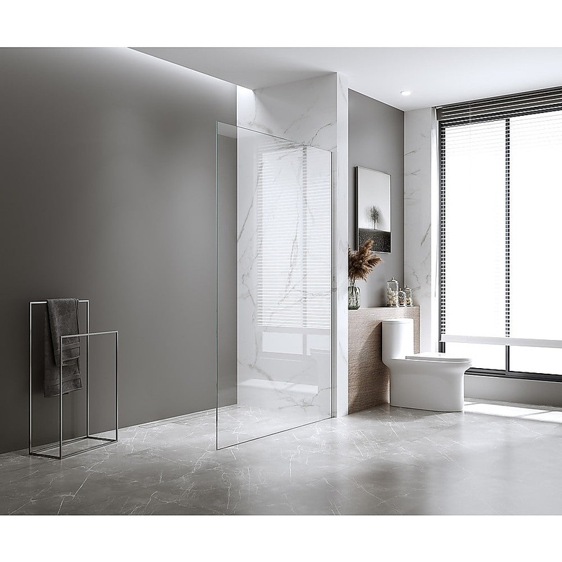 120x210cm Glass Shower Screen with Black Wall & Floor Channel