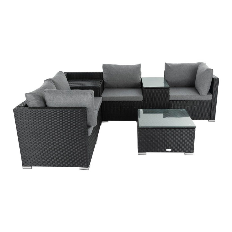 7PC Outdoor Wicker Loveseat Setting with Storage Corner Black