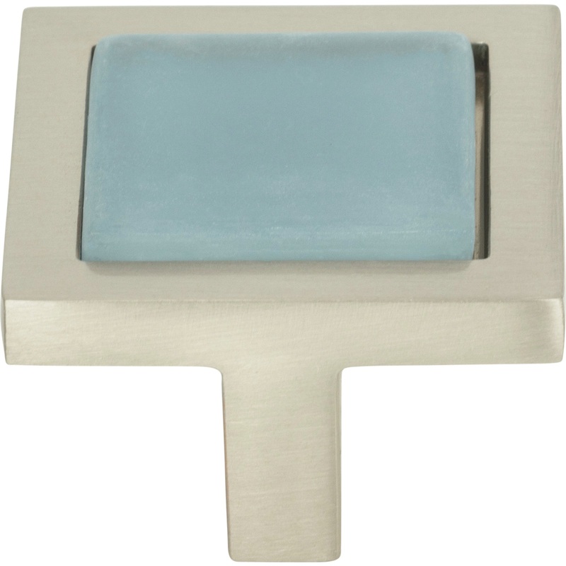 Atlas Homewares Spa Blue Square Knob 1 3/8 Inch Brushed Nickel