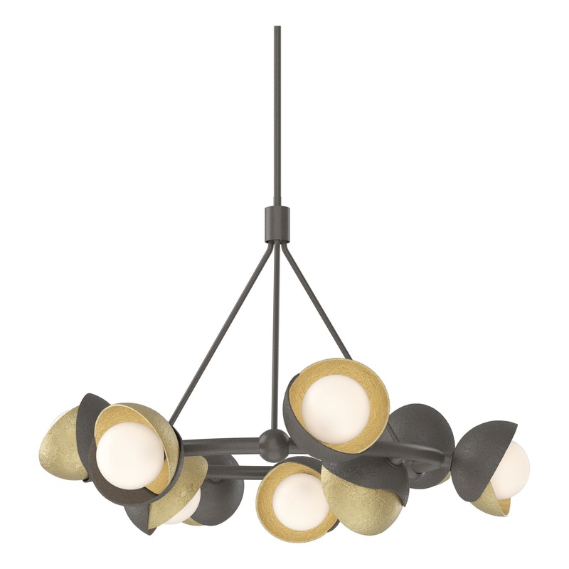 Brooklyn 9-Light Double Shade Ring Pendant Dark Smoke Modern Brass