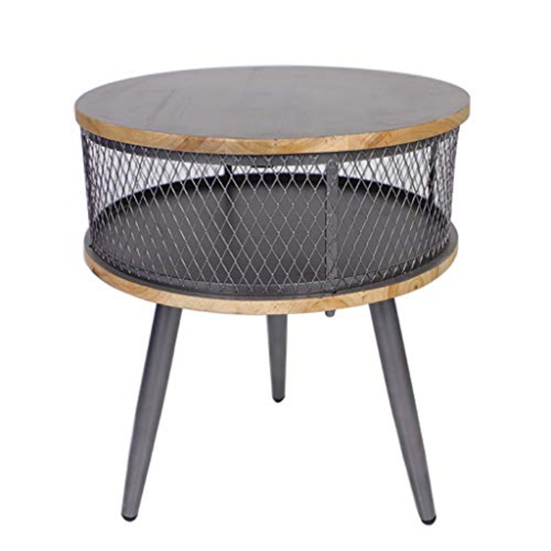 Comodini Di legno solido Ferro battuto Comodino Governo di immagazzinaggio Divano Camera da letto Comodini 1 Livello rotonda di stoccaggio Armadi di finitura creativo Comodini letto ( Color : Gray )