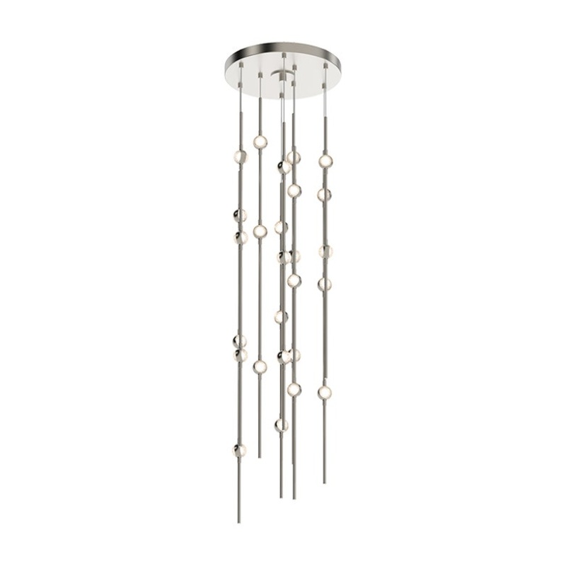 Constellation Andromeda Short 12″ Round LED Pendant Satin Nickel with Clear Faceted Acrylic 2700K 10′ Adjustable Cord