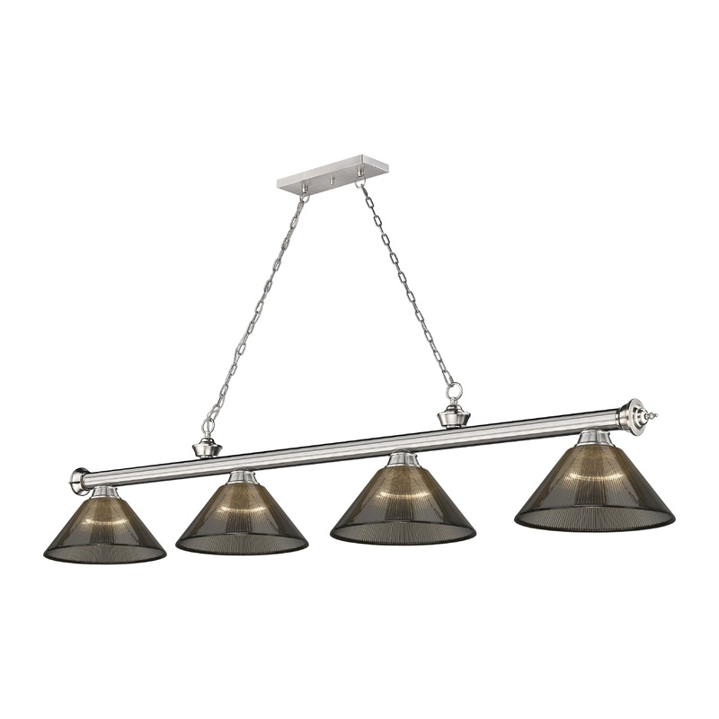 Cordon 4-Light Billiard Brushed Nickel Cone Smoke Acrylic