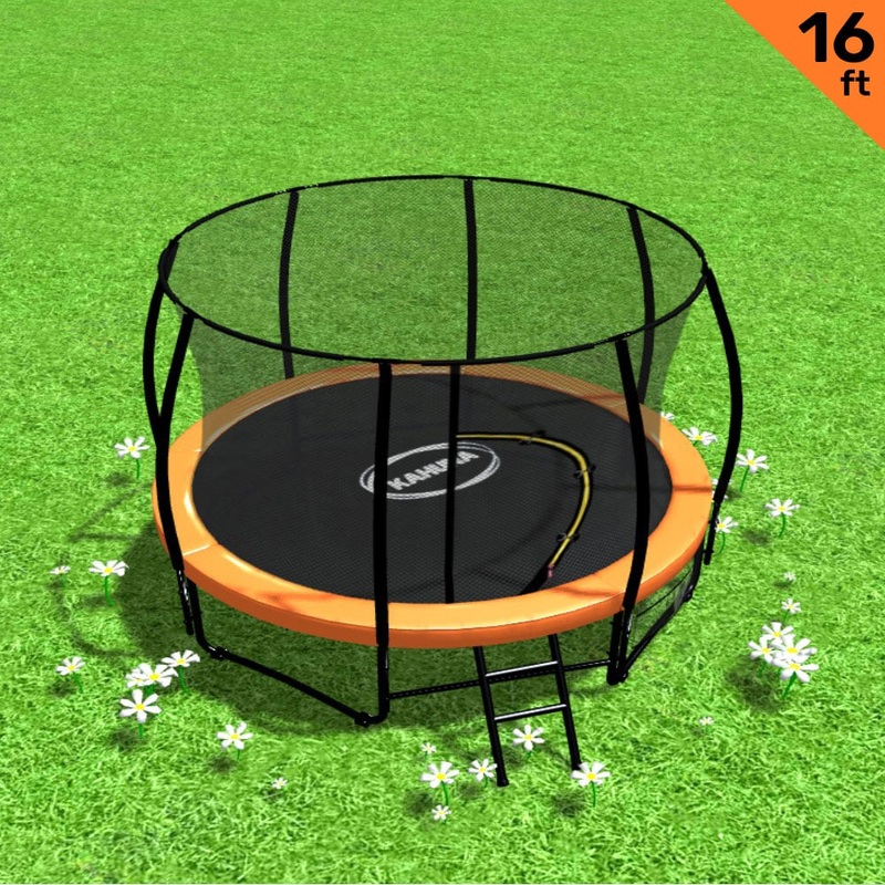 Kahuna 16ft Trampoline Free Ladder Spring Mat Net Safety Pad Cover Round Enclosure – Orange