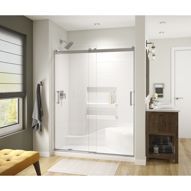 MAAX 135694-900-084-000 Revelation Square 56-59 x 70 -73 in. 8mm Bypass Shower Door for Alcove Installation with Clear glass in Chrome