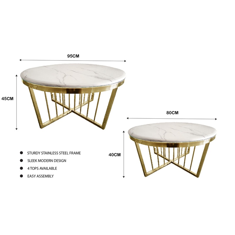 Salina Coffee Table 80cm Gold Base – White Marble