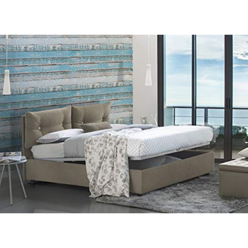 Talamo Italia Letto contenitore Una piazza e mezza Giulia, Made in Italy, Letto con rivestimento in tessuto, Apertura frontale, con materasso cm 120×190 incluso, Tortora