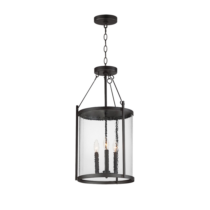 Belfry 3-Light Pendant Black / Hammer Glass