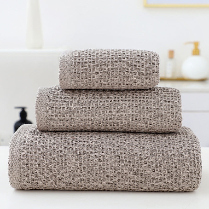 Brown Premium 3-Piece Waffle Weave Cotton Towel Set – Lightweight, Quick-Dry & Absorbent – Bath, Hand, Face Cloth