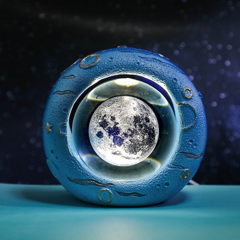 Celestial Ring LED Crystal Ball Lamp – 3D Engraving, Unique Gift (Moon)