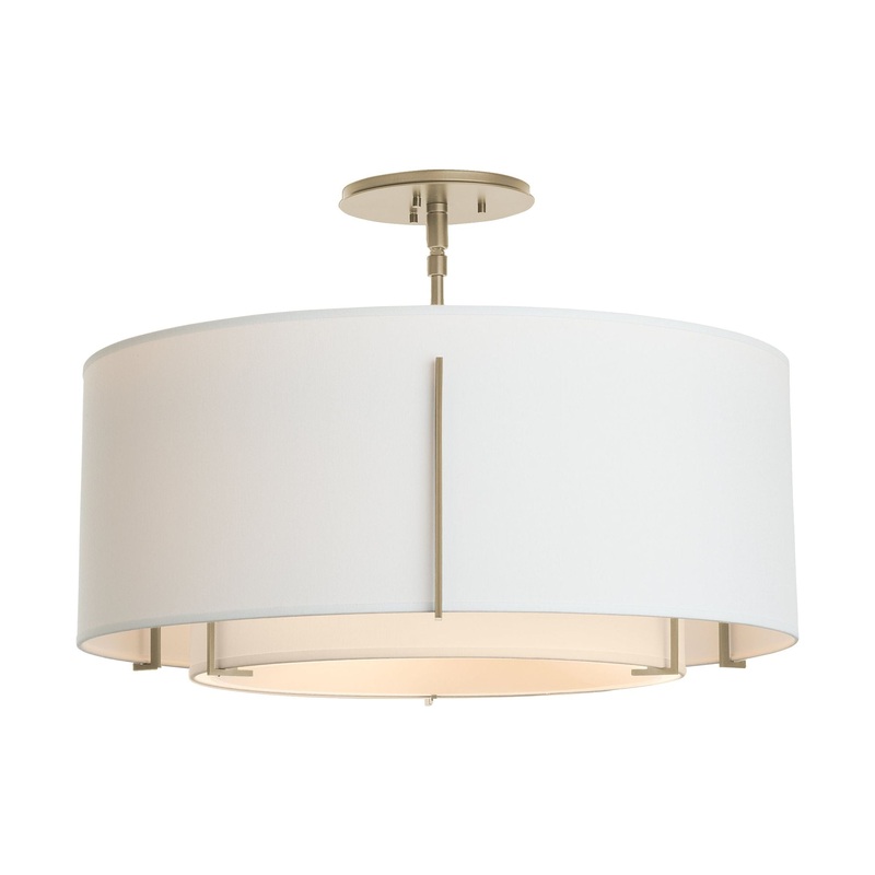 Exos Double Shade Semi-Flush Soft Gold Natural Anna Inner Shade & Natural Anna Outer Shade