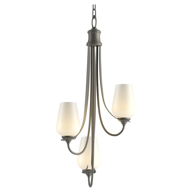 Flora 3-Arm Chandelier Natural Iron Opal Glass (GG)