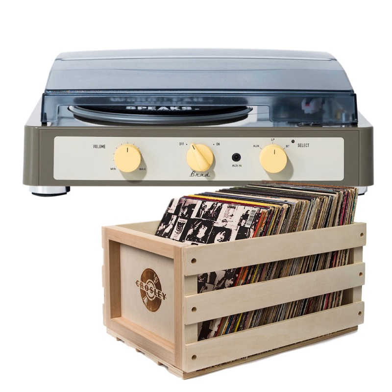 Gadhouse Brad MKII Record Player – Grey + Bundled Record Storage Crate