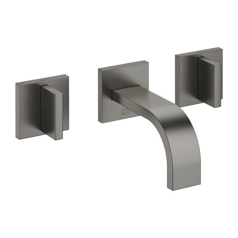 Lavatory Faucet MEM Mixer Wall Mount 2 Lever ADA Brushed Dark Platinum 1.2 Gallons per Minute Less Drain 3 Hole