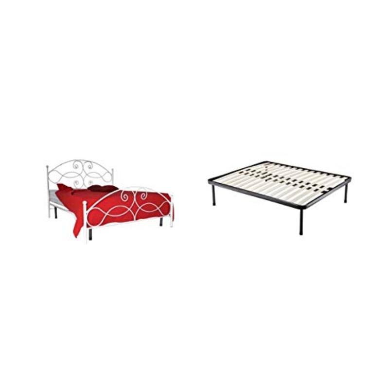 Letto Matrimoniale, Ferro BATTUTO, Modello Stella, 100% Made in Italy (Bianco + Rete Compatibile 160×190)