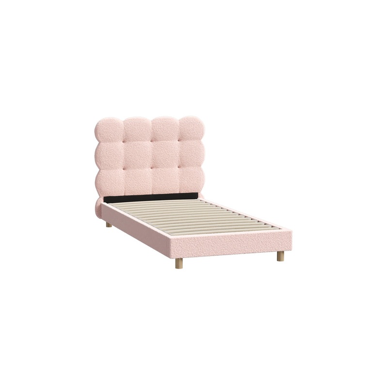 Oikiture Bed Frame Single Size Tufted Bedhead Boucle Fabric Pink