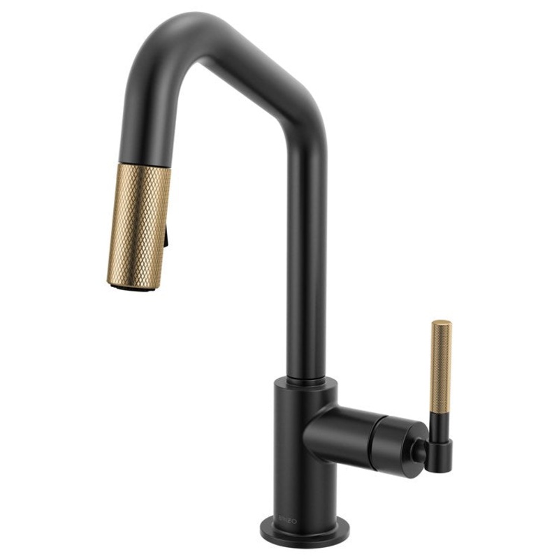 Prep Faucet Litze 1 Knurled Handle ADA Matte Black/Brilliance Luxe Gold Pull Down Dual Function Angle 360 DEG Swivel 1.8 Gallons per Minute
