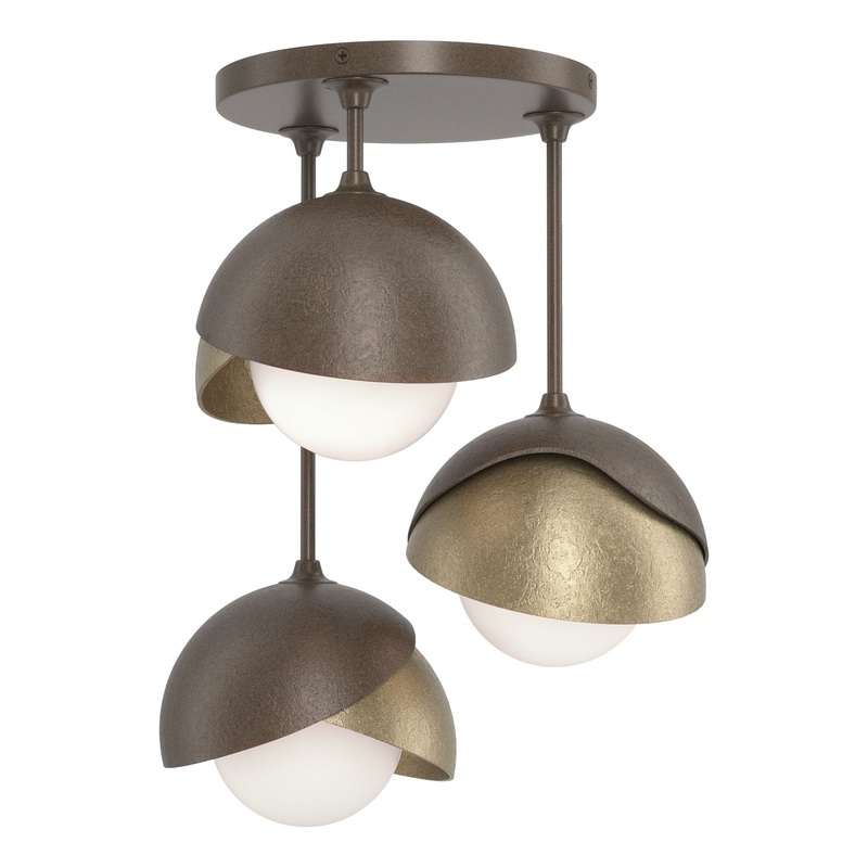 Brooklyn 3-Light Double Shade Semi-Flush Bronze Soft Gold