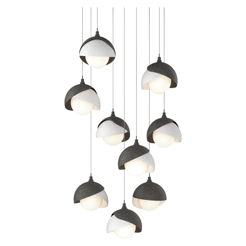 Brooklyn 9-Light Double Shade Pendant Natural Iron White