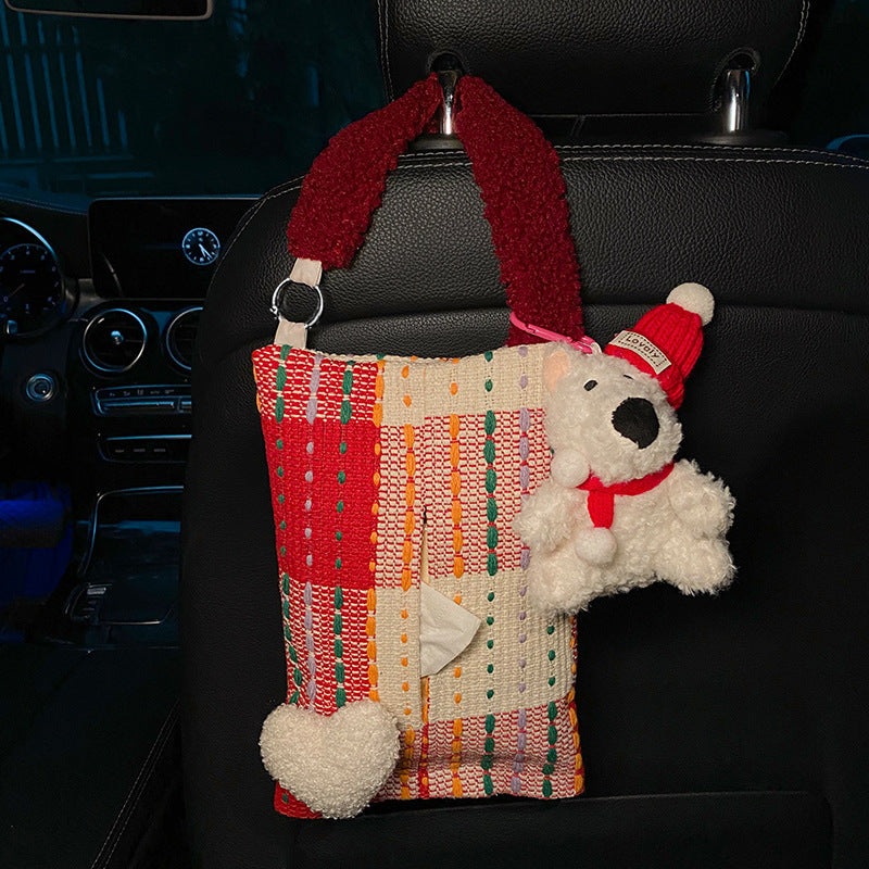 Cute Red Bear Car Tissue Holder – Woven Design
