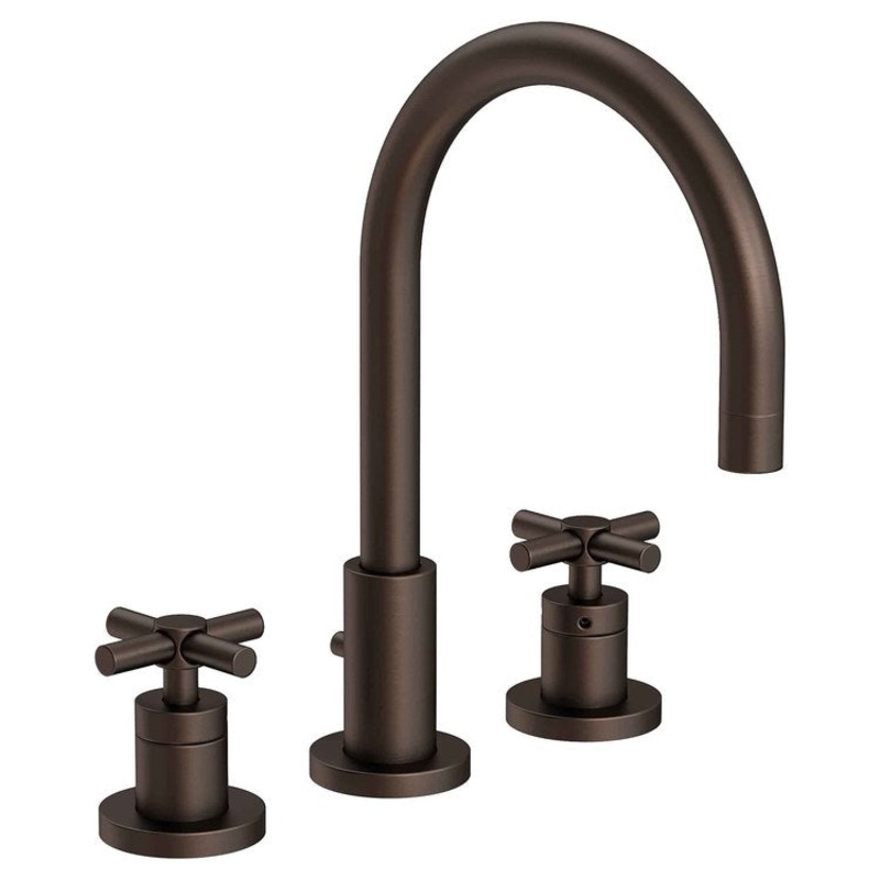 East Linear Two Handle Widespread Bathroom Faucet with Cross Handles with Drain – English Bronze