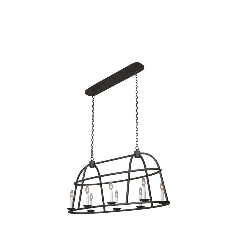Eight Light Island Pendant from the Wickenburg Collection in Black Iron Finish by Kalco
