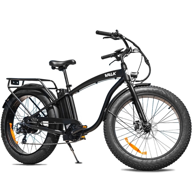 VALK Electric Fat Tyre Cruiser Bike, eBike with Throttle, Matte Black