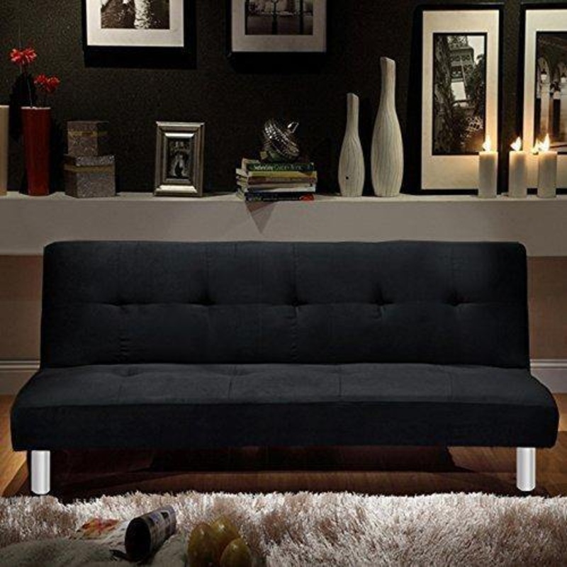 Bagno Italia Divano Letto 3 posti Microfibra Nero Stile Moderno recrinabile da Soggiorno divani Design Modello Veronica I