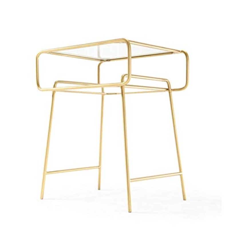 Com e cassettiere Ferro Battuto Tavolo Comodino Decorato Salotto tavolino Vetro Trasparente Angolo retr (Color : Gold, Size : 48 * 38 * 59cm)