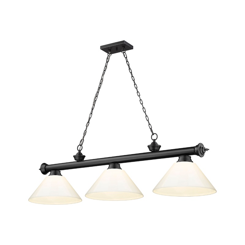 Cordon 3-Light Billiard Matte Black Cone White Plastic