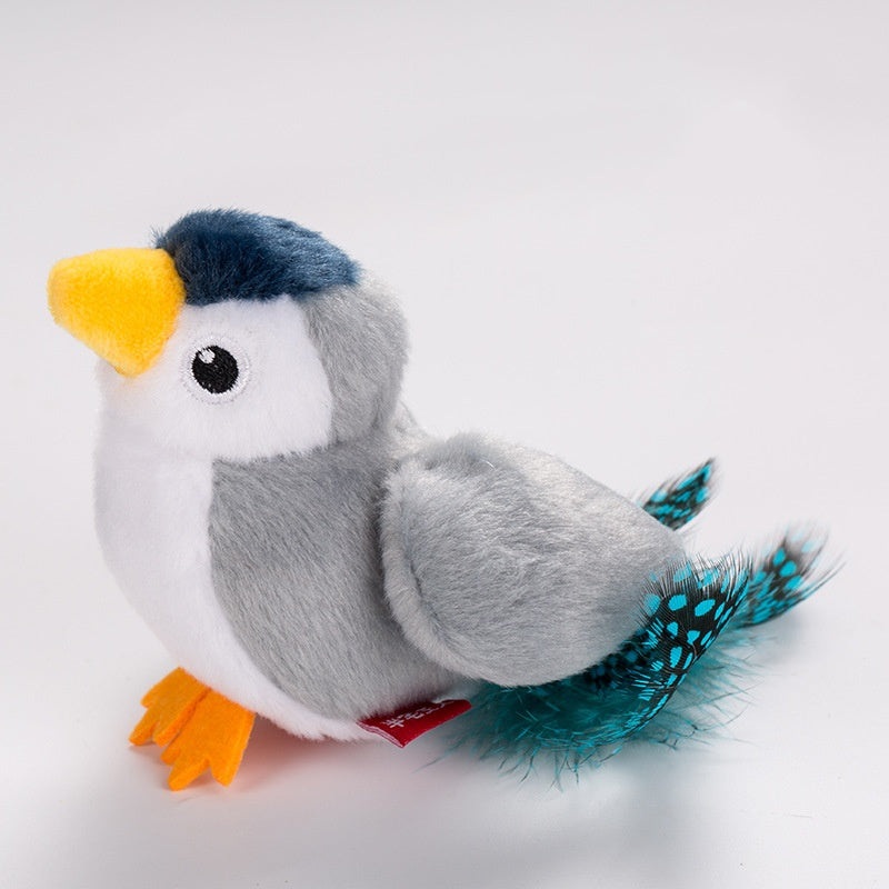 Interactive Plush Cat Toy – Lifelike Bird with Chirping Sounds and Feathers,Light white
