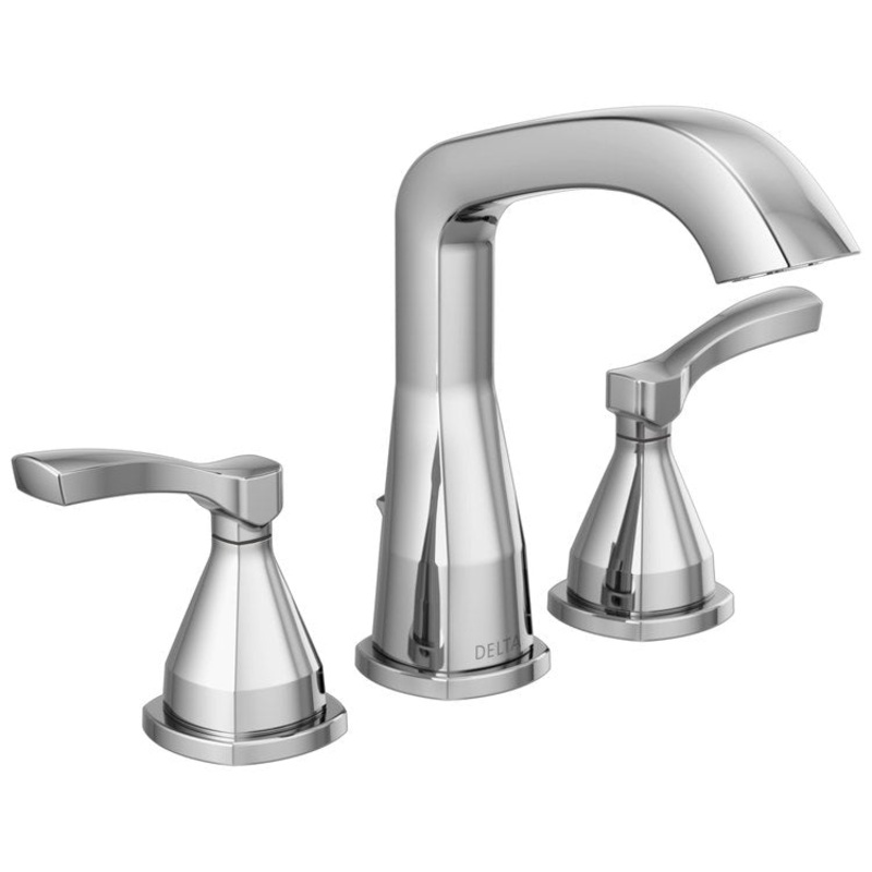 Lavatory Faucet Stryke Widespread 4 to 16 Inch Spread 2 Spoke ADA WaterSense Lumicoat Chrome 1.2 Gallons per Minute Metal Pop-Up 3 Hole Diamond Seal
