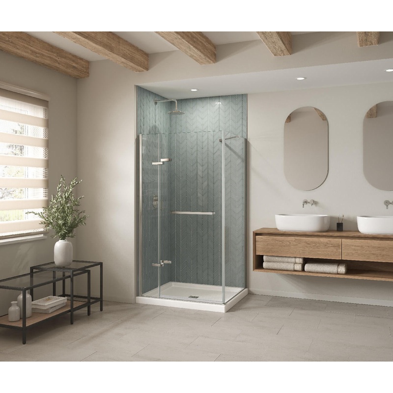 MAAX 420043-542-001-100 B3Square 4842 Acrylic Corner Left Shower Base in White with Anti-slip Bottom with Center Drain