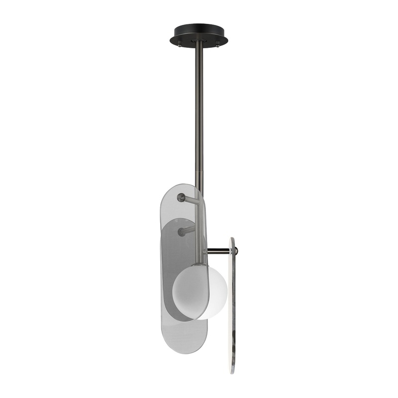 Megalith Stem Hung LED Pendant Gunmetal Mirror Smoke Glass
