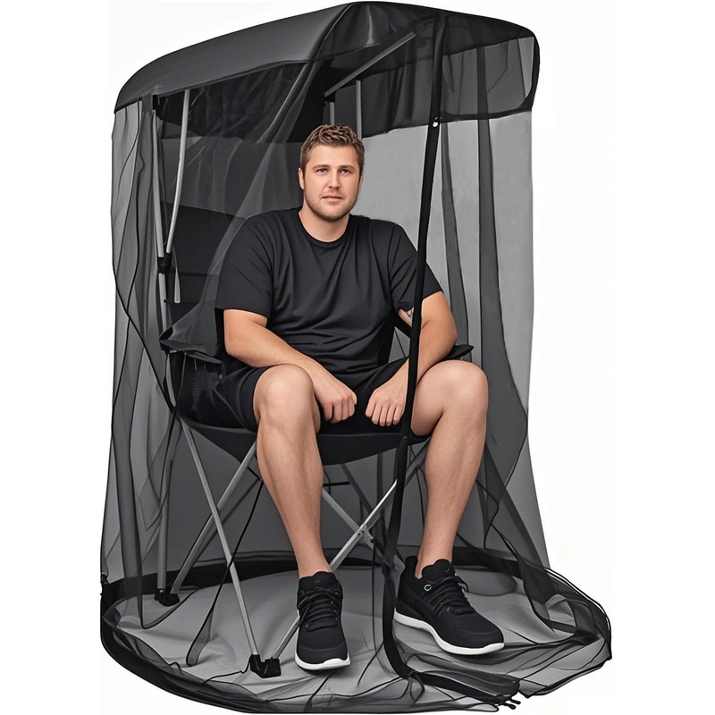 Portable Outdoor Chair Cover with Mosquito Net & Sun Canopy – UV & Water-Resistant Shelter for Camping & Fishing(black 155*125*205CM)
