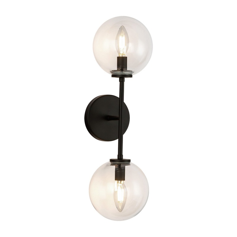 Two Light Wall Vanity from the Cassia Collection in Matte Black/Clear Glass Finish by Alora