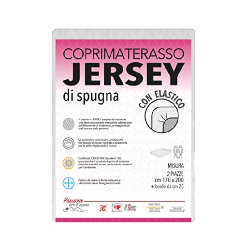 V.I.P. Coprimaterasso in Jersey di Spugna Elastico, Traspirante, Elasticizzato, Matrimoniale cm 170 X 200 h. 25cm
