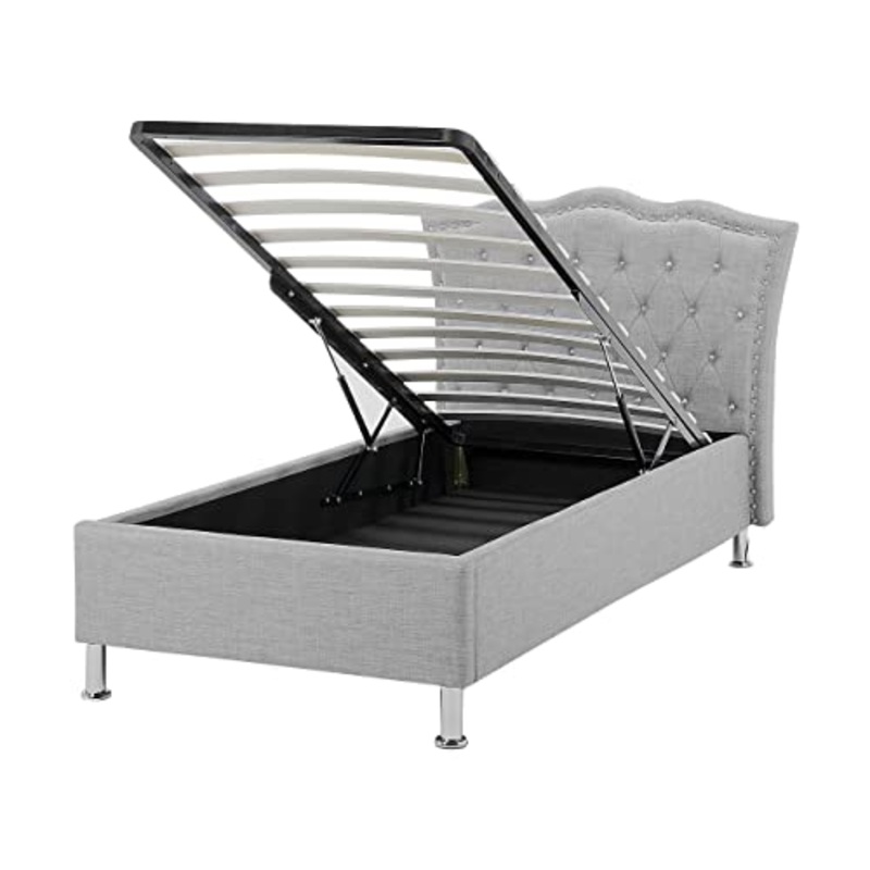 Beliani Letto con Contenitore in Tessuto Grigio Stile Chesterfield 90 x 200 cm Metz