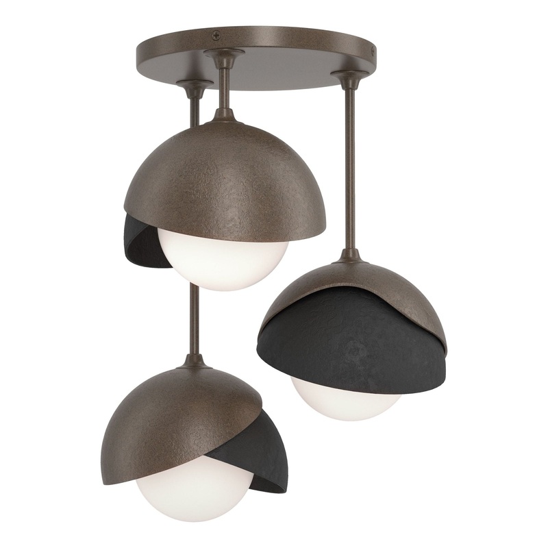 Brooklyn 3-Light Double Shade Semi-Flush Bronze Black