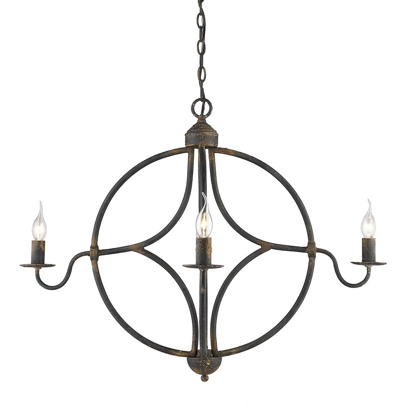 Four Light Chandelier from the Caspian Collection in Antique Black Iron Finish by Golden