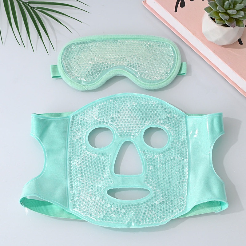 Green Reusable Cooling Gel Bead Face Mask and Eye Mask Set – Soothing Therapy for Puffy Eyes, Headaches and Facial Relaxation