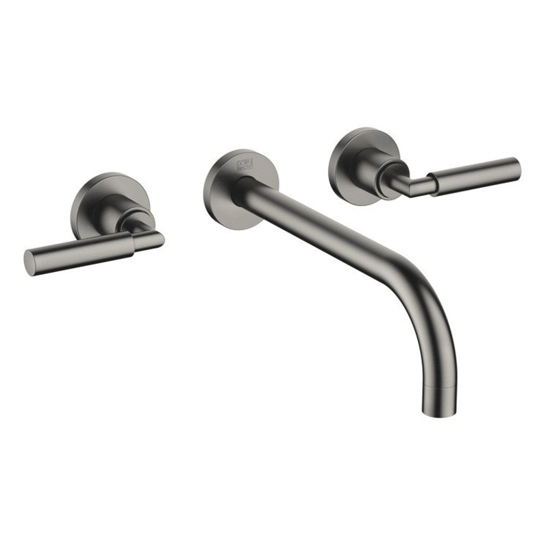 Lavatory Faucet TARA Wall Mount Mixer 2 Lever ADA WaterSense Brushed Dark Platinum 1.2 Gallons per Minute Less Drain 3 Hole